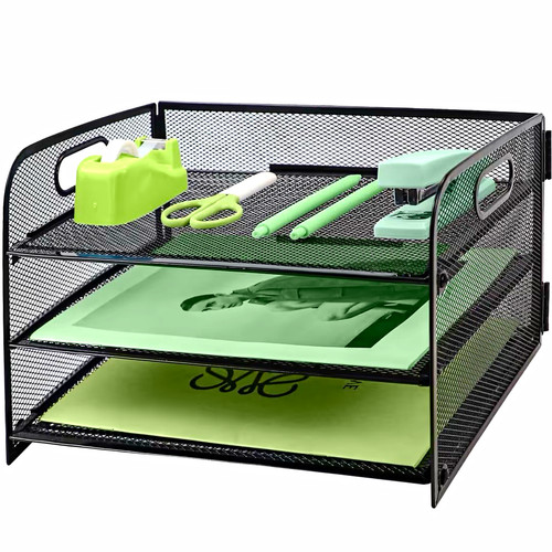 Black metal mesh desk file - black,